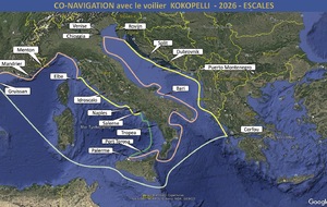 Gruissan à Corfou - mai à octobre 2026 | Choisissez votre étape parmi les 17 escales de Kokopelli